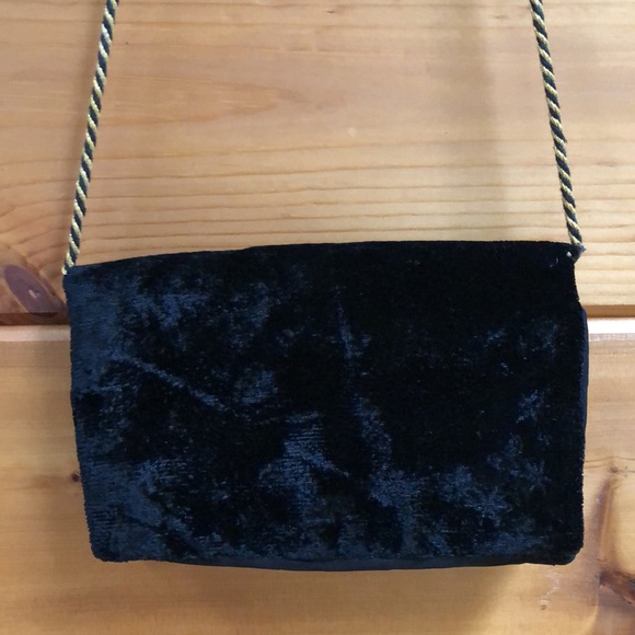 Vintage Zardozi Black Velvet Evening Purse Metal Thread Goldwork Embroidery - Picture 9 of 12